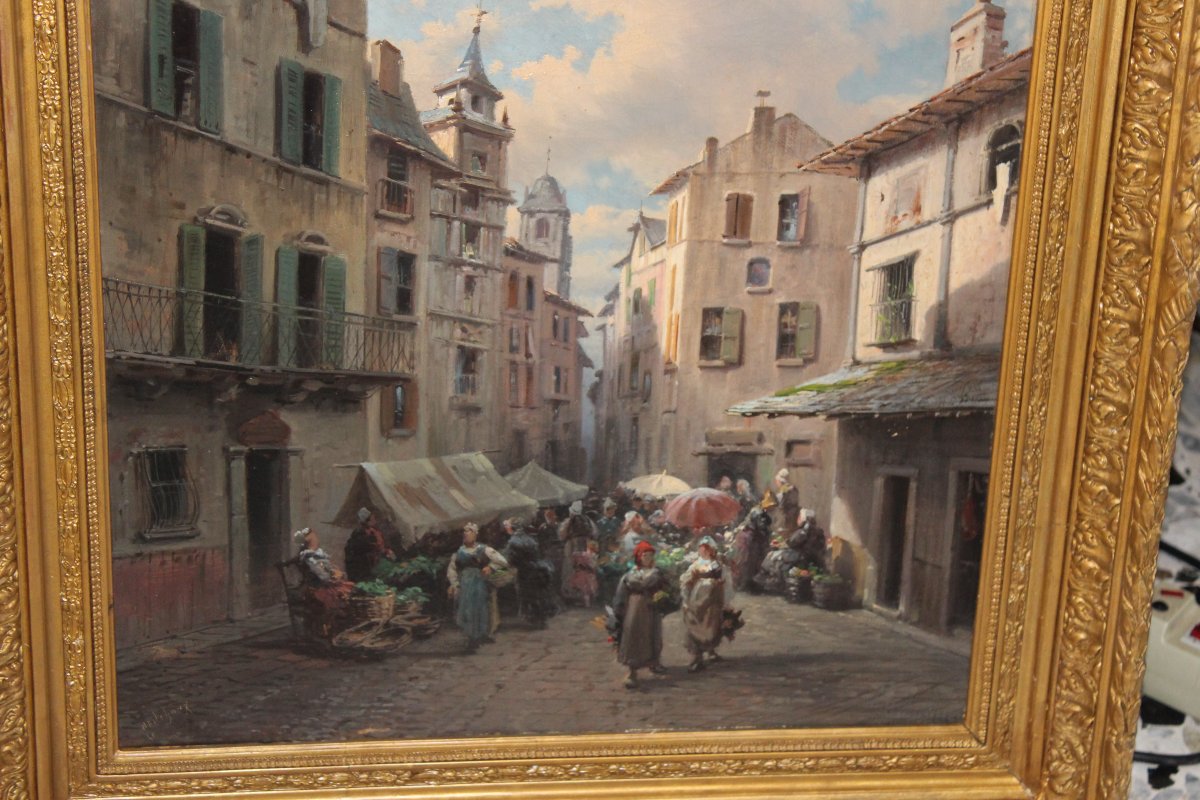 Eugenio Amus (brescia 1834–bordeaux 1899), Oil On Canvas, “market Scene,” 19th Century.-photo-3