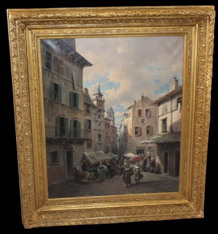 Eugenio Amus (brescia 1834–bordeaux 1899), Oil On Canvas, “market Scene,” 19th Century.-photo-2