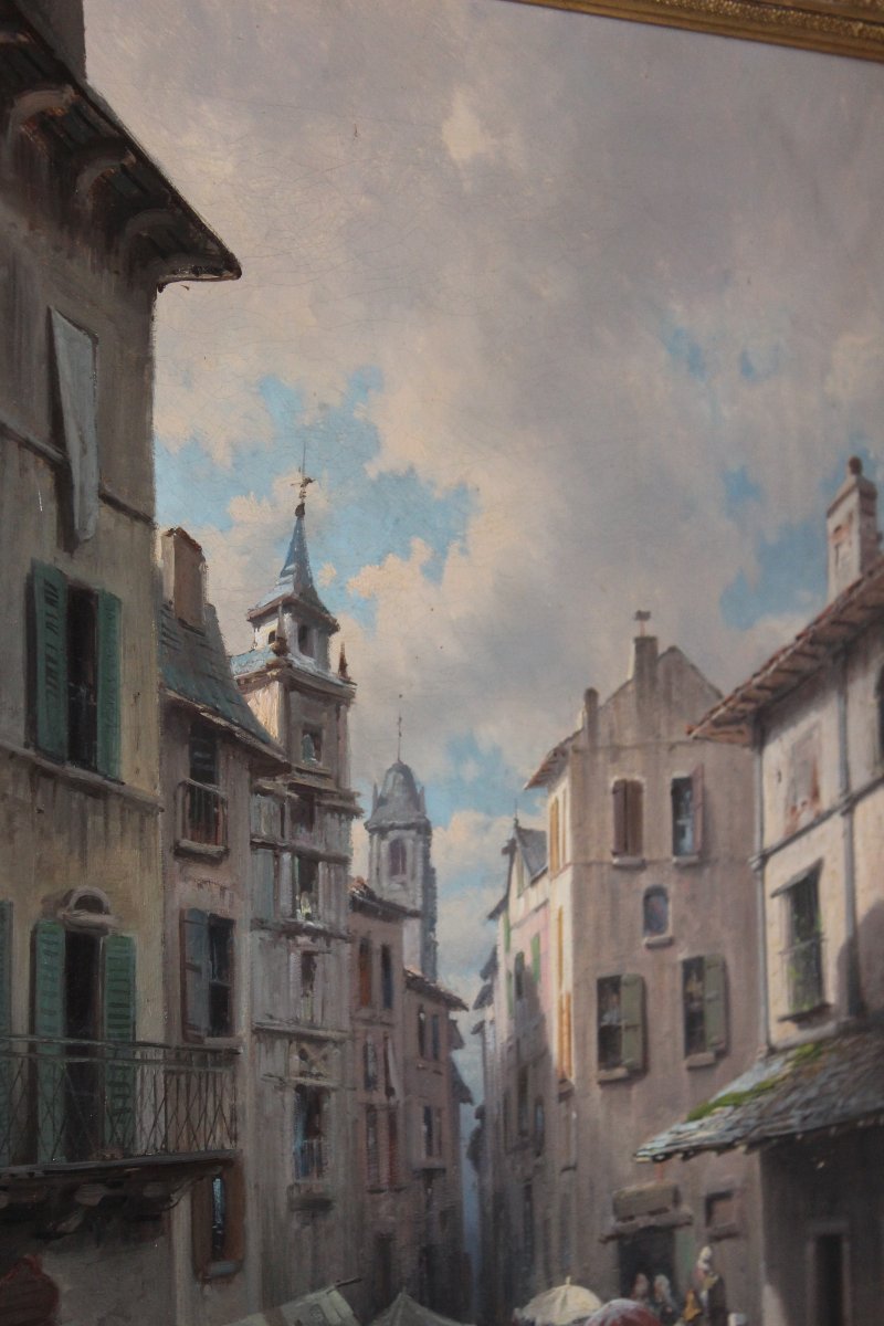 Eugenio Amus (brescia 1834–bordeaux 1899), Oil On Canvas, “market Scene,” 19th Century.-photo-2