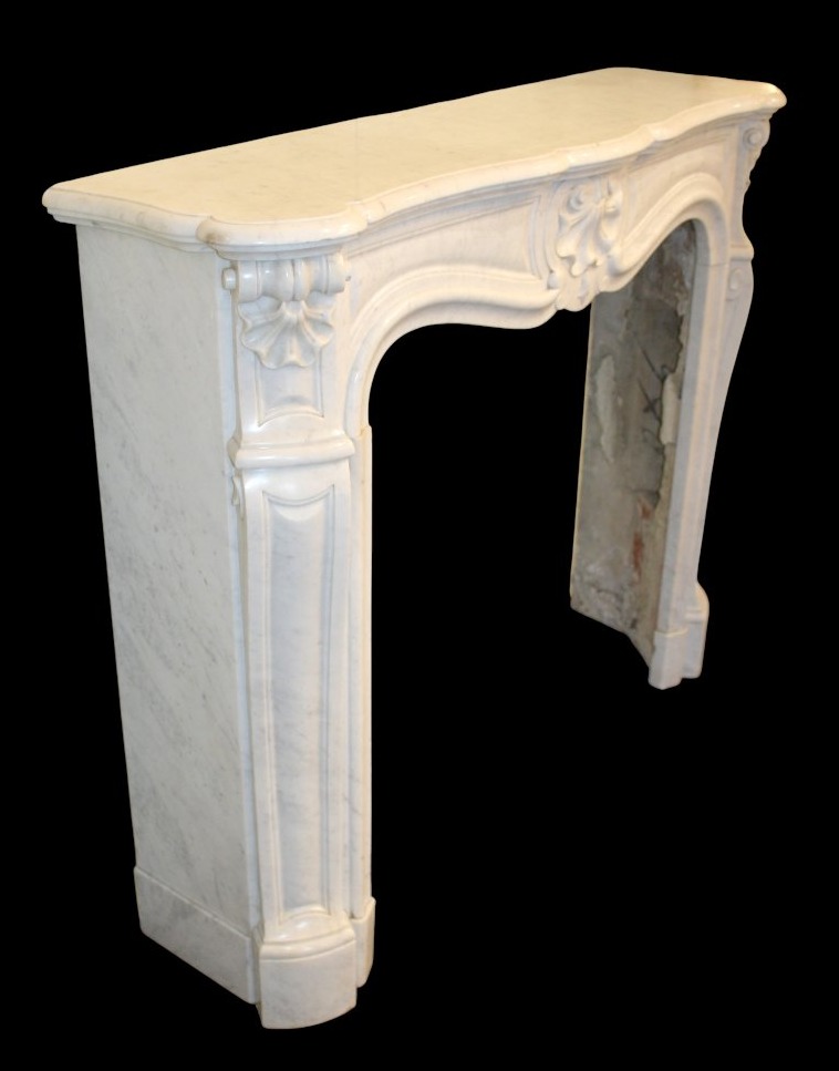 Napoleon III-era Fireplace, Made Of White Carrara Marble With Sculpted Shells, 19th Century-photo-3