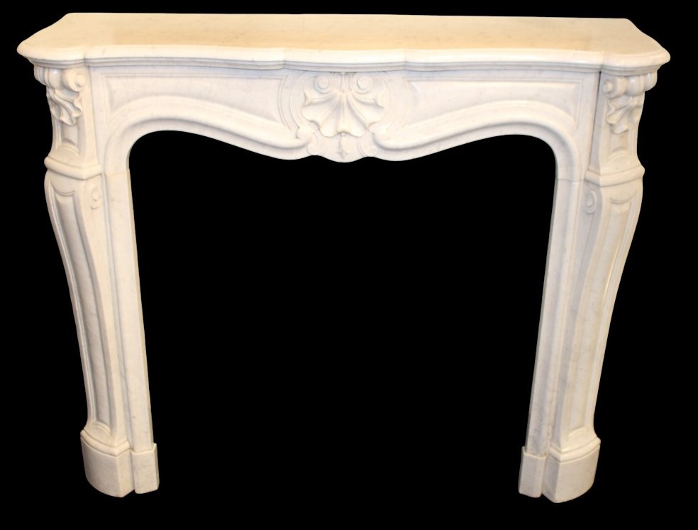 Napoleon III-era Fireplace, Made Of White Carrara Marble With Sculpted Shells, 19th Century