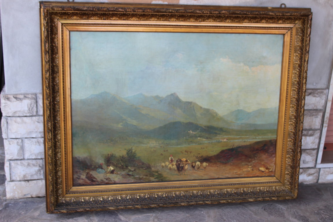 Large Oil Canvas, Mountain Landscape Attributed To The Italian Painter Paolo Sala-photo-3