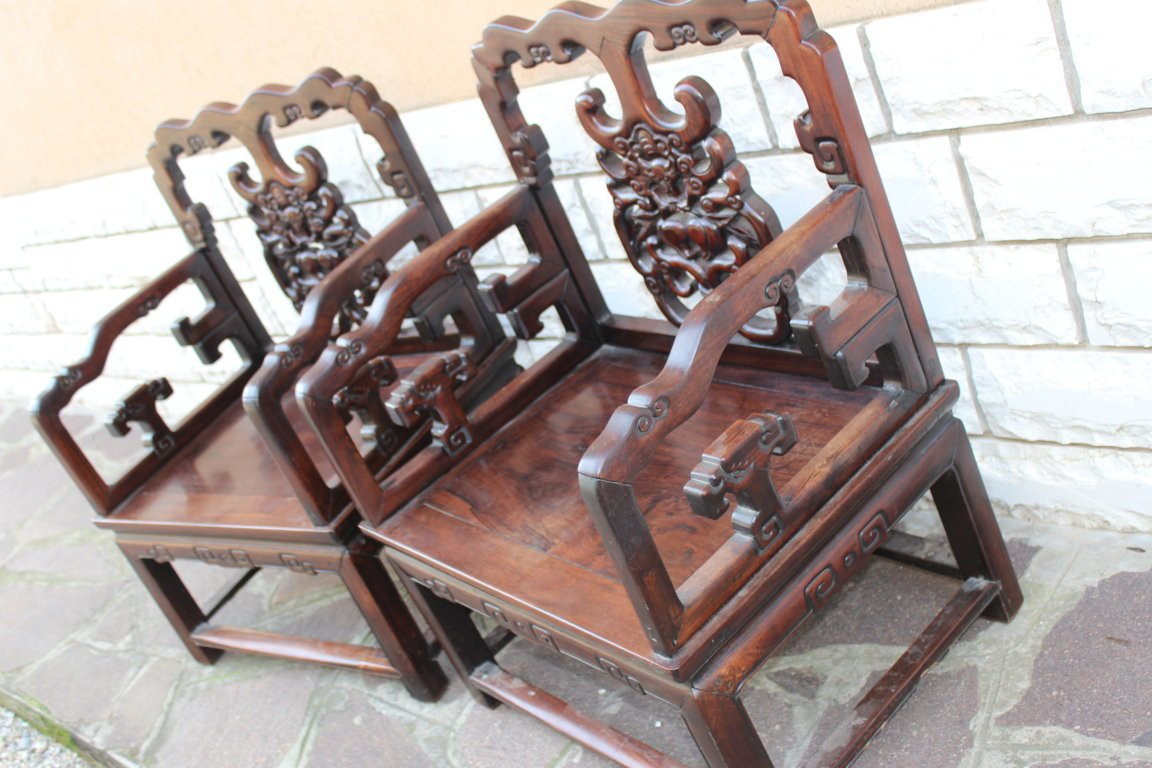 Pair Of Chinese Armchairs XIX Century Iron Wood (hongmu)-photo-3