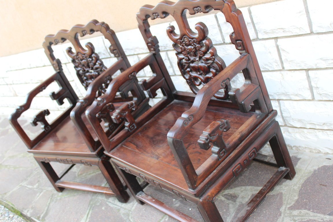 Paire De Fauteuils Chinois XIX Siecle En Bois De Fer (hongmu)-photo-3