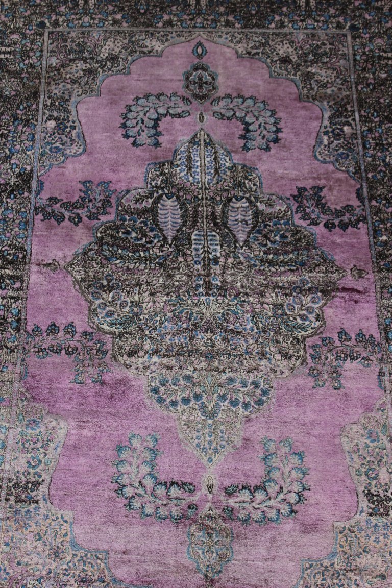 Rare Kashan Antique Silk Carpet (antique Silk Kashan Carpet) Debut XX Century-photo-3