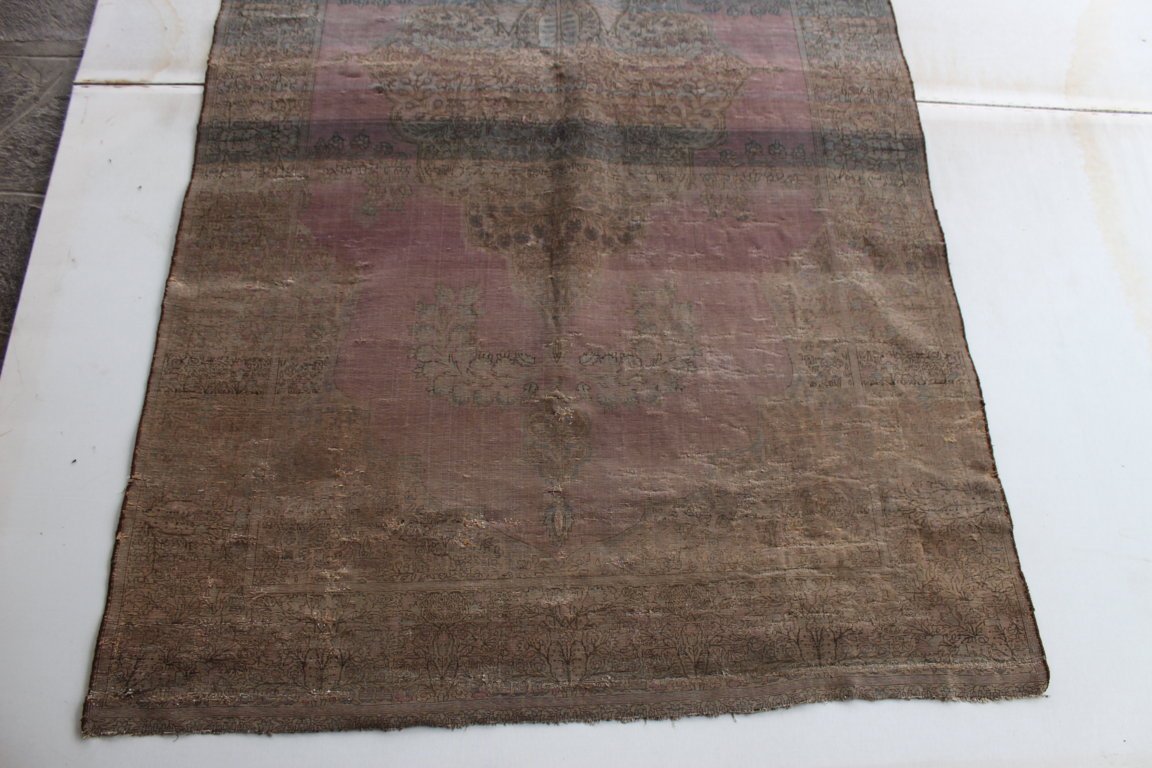 Rare Kashan Antique Silk Carpet (antique Silk Kashan Carpet) Debut XX Century-photo-4