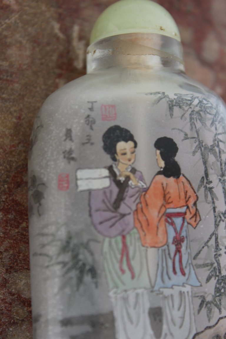 Deux Tabatieres Chinois (snuff Bottle) En Verre Peint Dell'interieur, Chine XX Siecle-photo-4