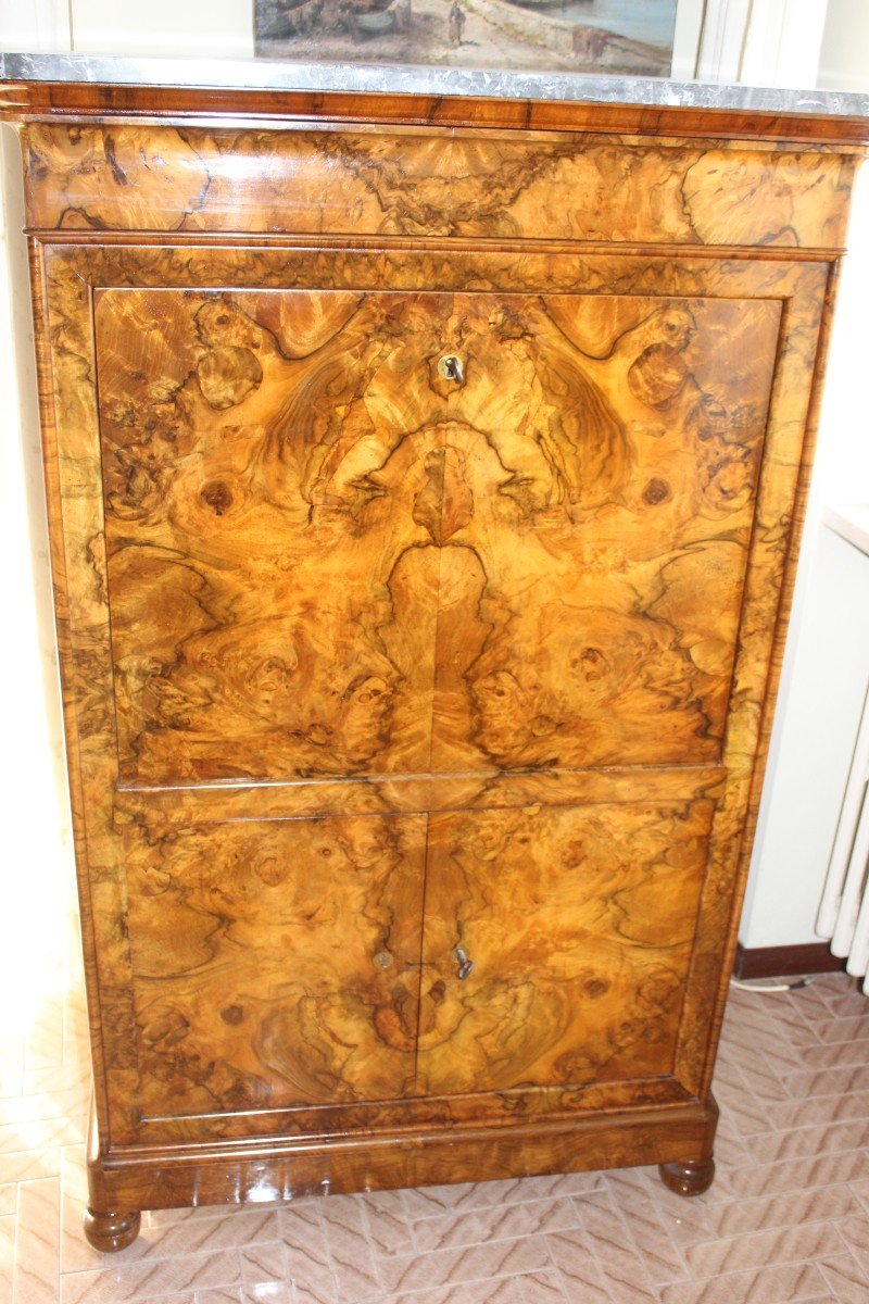 Secretaire In Loup De Noyer d'Epoque Louis Philippe, Moitiè Du XIX Siecle.