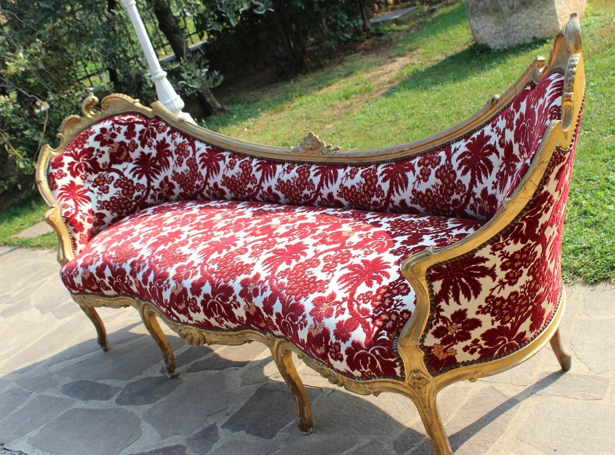 Grand Canapè En Bois Dorè d'Epoque Napoleon III