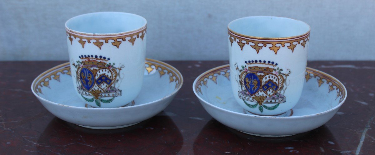 Pair Of Cups And Saucers Armorial