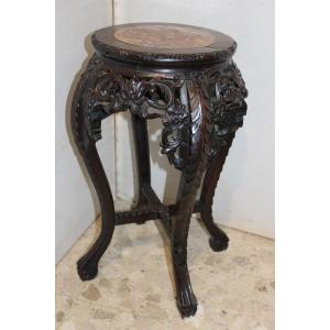 Chinese Carved Hardwood Round Stand, Chine 19th Century