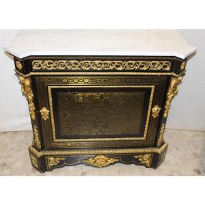 Small Sideboard In Boulle Intarsia, From The Napoleon III Era (towards 1860-'70).