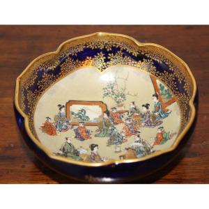Small Japanese Satsuma Porcelain Bowl, Kinkozan Mark, Meiji Period