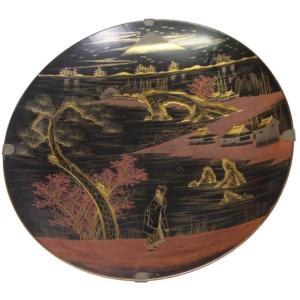 Very Large Japanese Charger Lacquered Porcelain , Meiji Period, 19th Century.