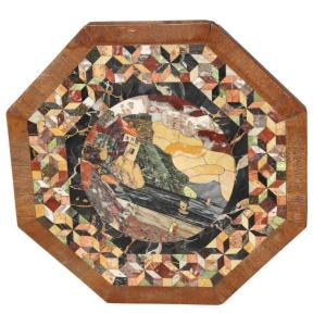 Coffee Table Top Inlaid With Various Types Of Marble And Semi-precious Stones, Italy, 19th Century