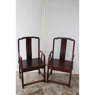 Pair Of Chinese Armchairs In Iron Wood (hongmu), Around 1920 Fine From Qing Dynasty