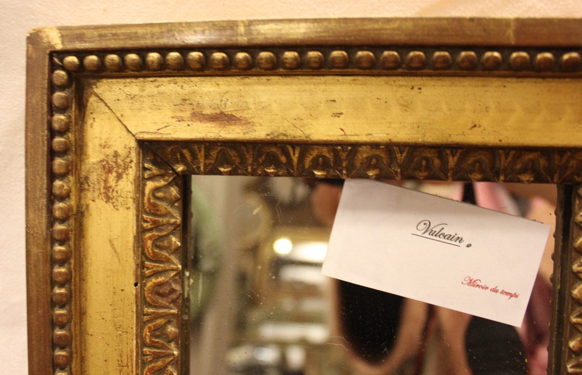Petit Miroir Louis XVI, Bois Doré, Glace Mercure  20 X 23 Cm-photo-3