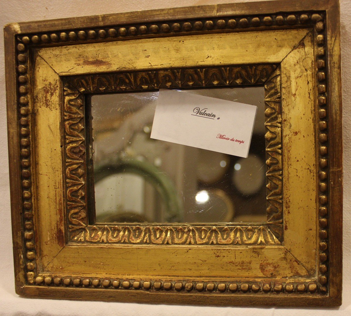 Petit Miroir Louis XVI, Bois Doré, Glace Mercure  20 X 23 Cm-photo-1