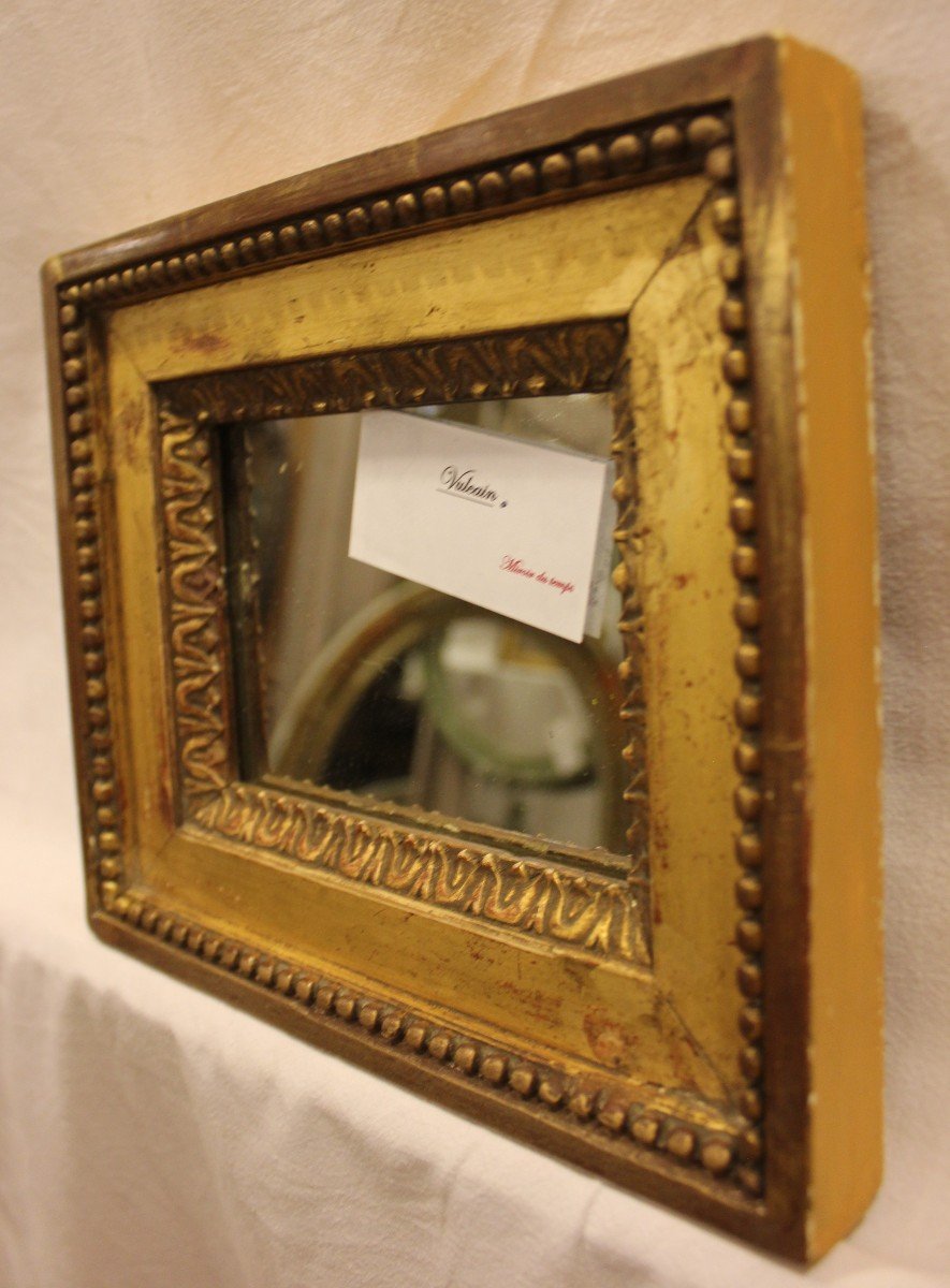 Petit Miroir Louis XVI, Bois Doré, Glace Mercure  20 X 23 Cm-photo-3