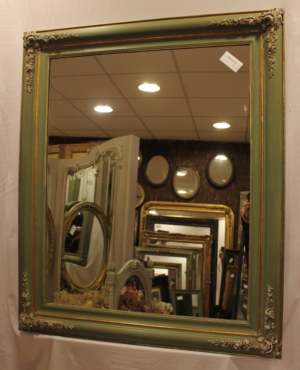 Old Restoration Rectangle Mirror, Patina And Gold Leaf 94 X 112 Cm-photo-1