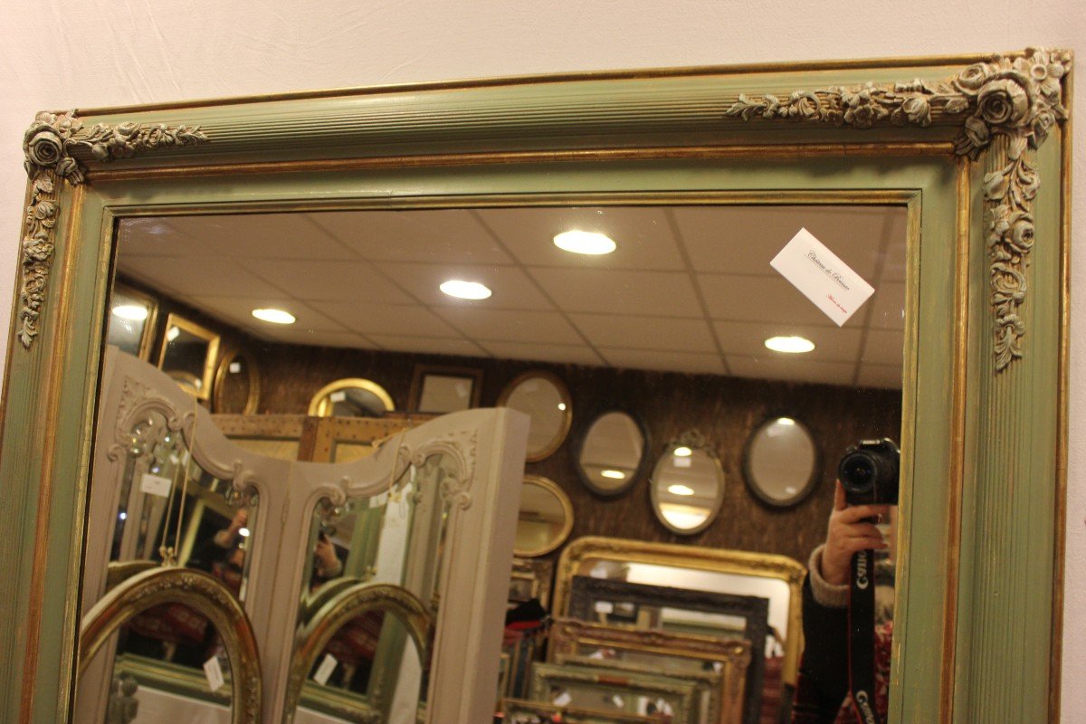 Old Restoration Rectangle Mirror, Patina And Gold Leaf 94 X 112 Cm-photo-3