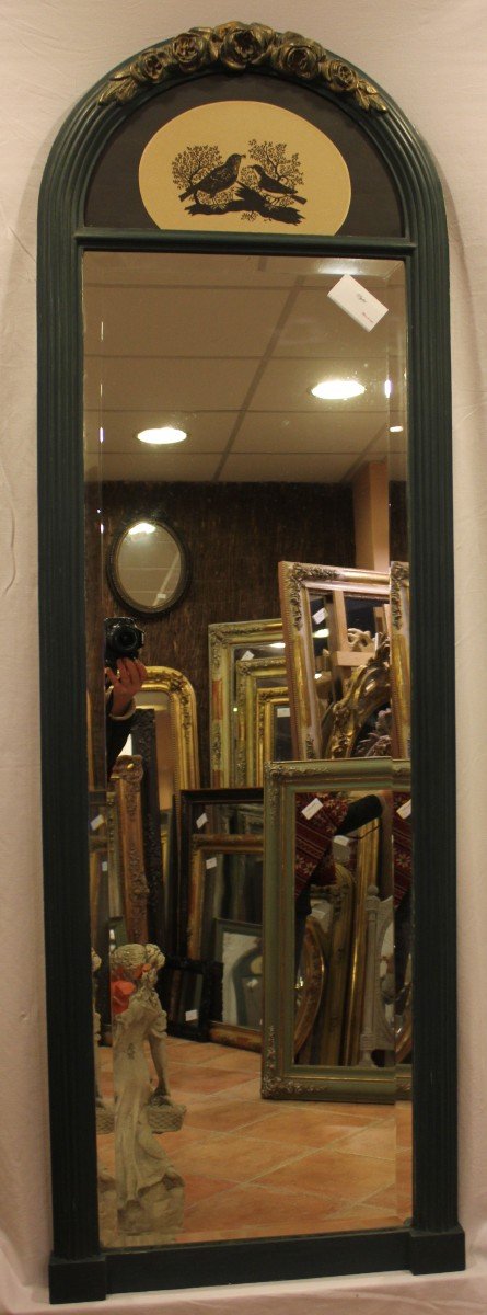 Miroir-Trumeau  étroit d'Entre Deux Art Déco, Patine, décor Oiseaux En  Kirigami, 52 X 160 Cm