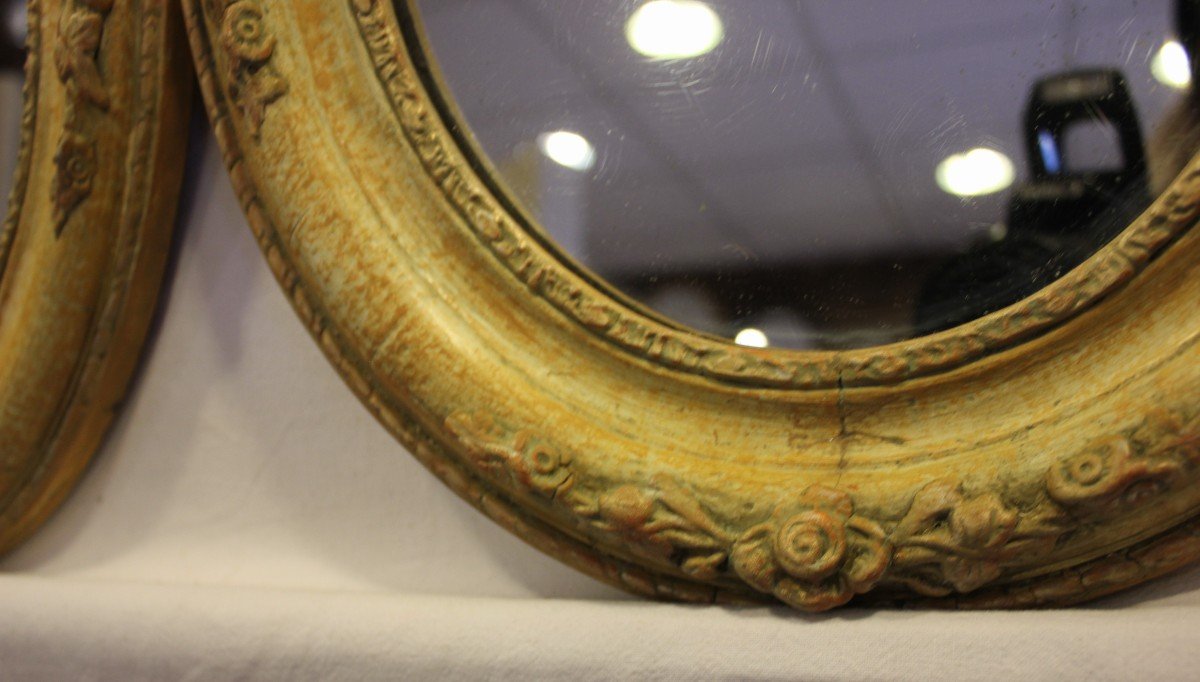 Pair Of Small Oval Medallion Mirrors, Mercury Mirror 31 X 37 Cm-photo-1