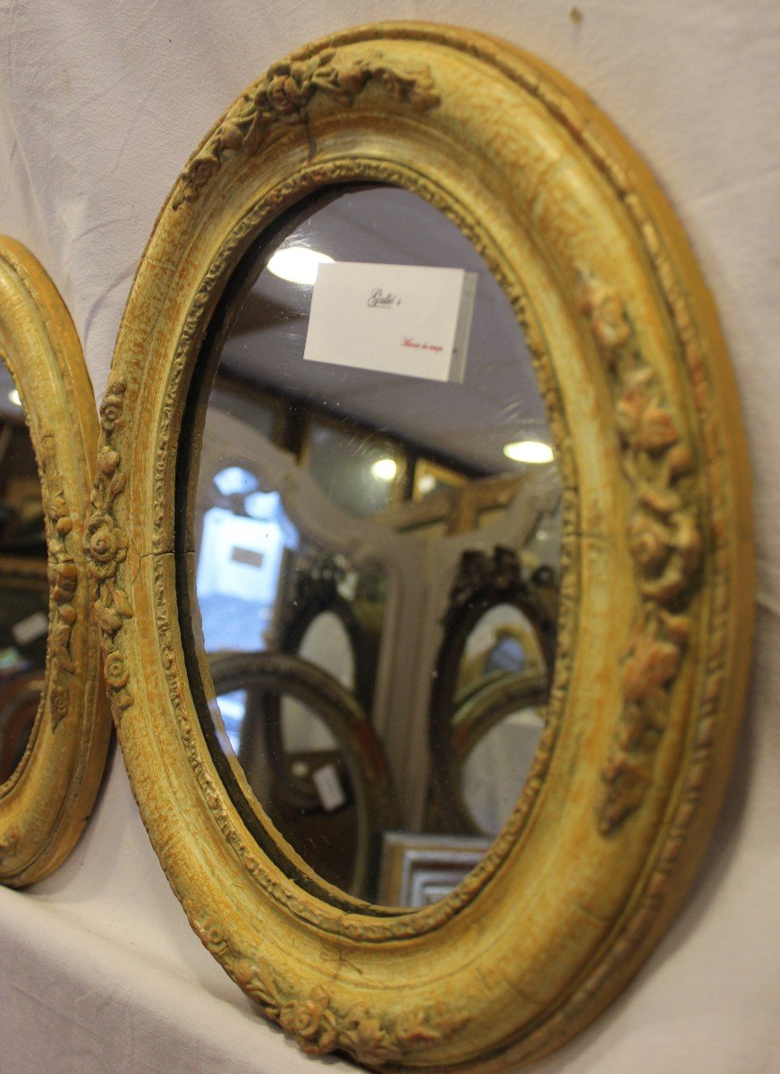Paire De Petits Miroirs Médaillons Ovales, miroir Mercure 31 X 37 Cm-photo-6