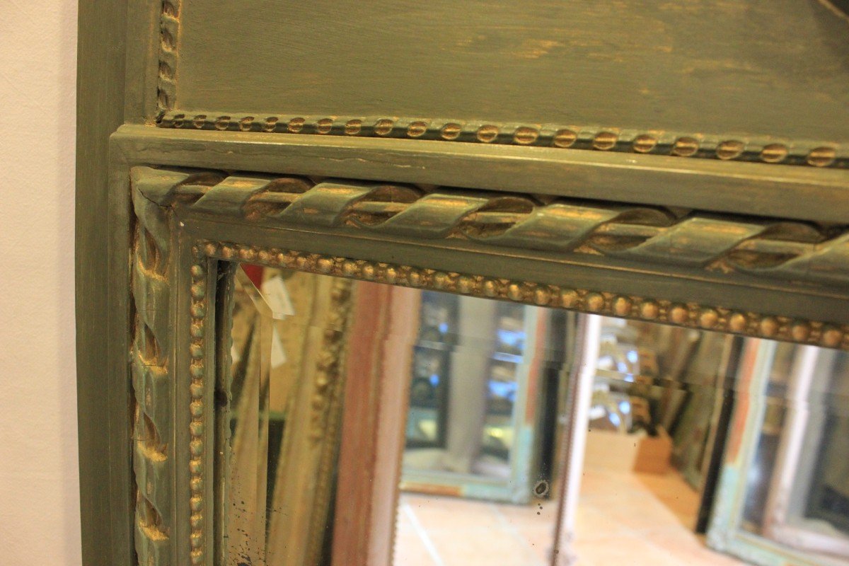 Patinated Louis XVI Style Trumeau, Beveled Mirror 74 X 135 Cm-photo-3