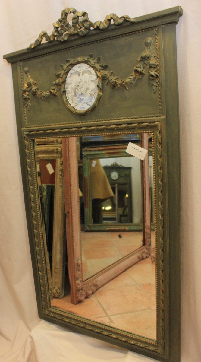 Trumeau de Style Louis XVI Patiné, Miroir Biseautée 74 X 135 Cm-photo-6