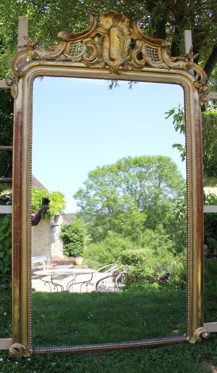 Très Grand Miroir Ancien à Poser Au Sol, Feuille d'Or, Glace Mercure, 135 X 213 Cm-photo-2