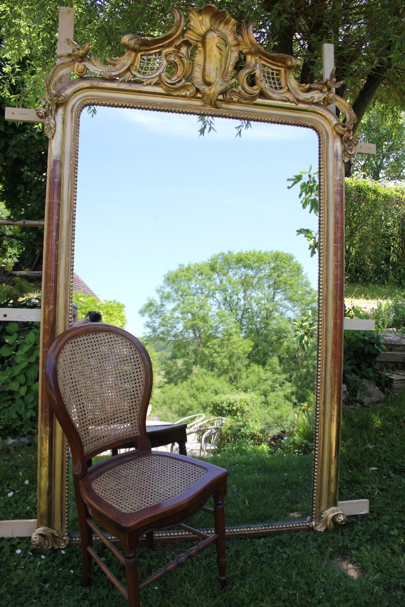 Très Grand Miroir Ancien à Poser Au Sol, Feuille d'Or, Glace Mercure, 135 X 213 Cm