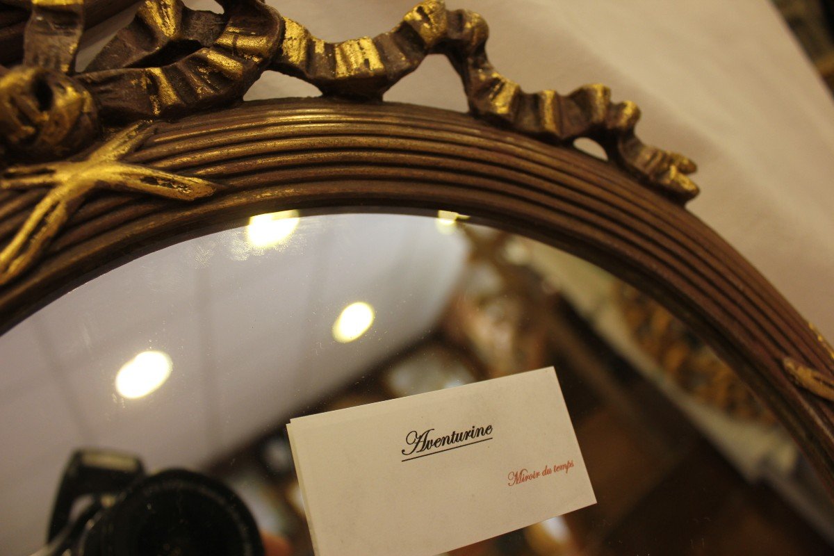 Pair Of Round Mirrors Node And Braces Louis XVI, Patina And Gold Leaf 35 X 40 Cm-photo-7
