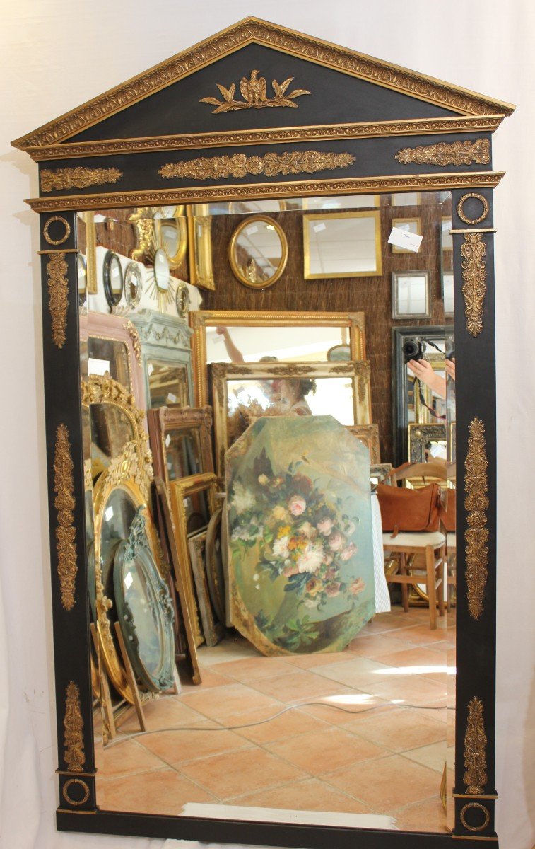 Grand Miroir trumeau Style Empire, Glace Biseautée, Décor Aigle Impérial 117 X  196 Cm