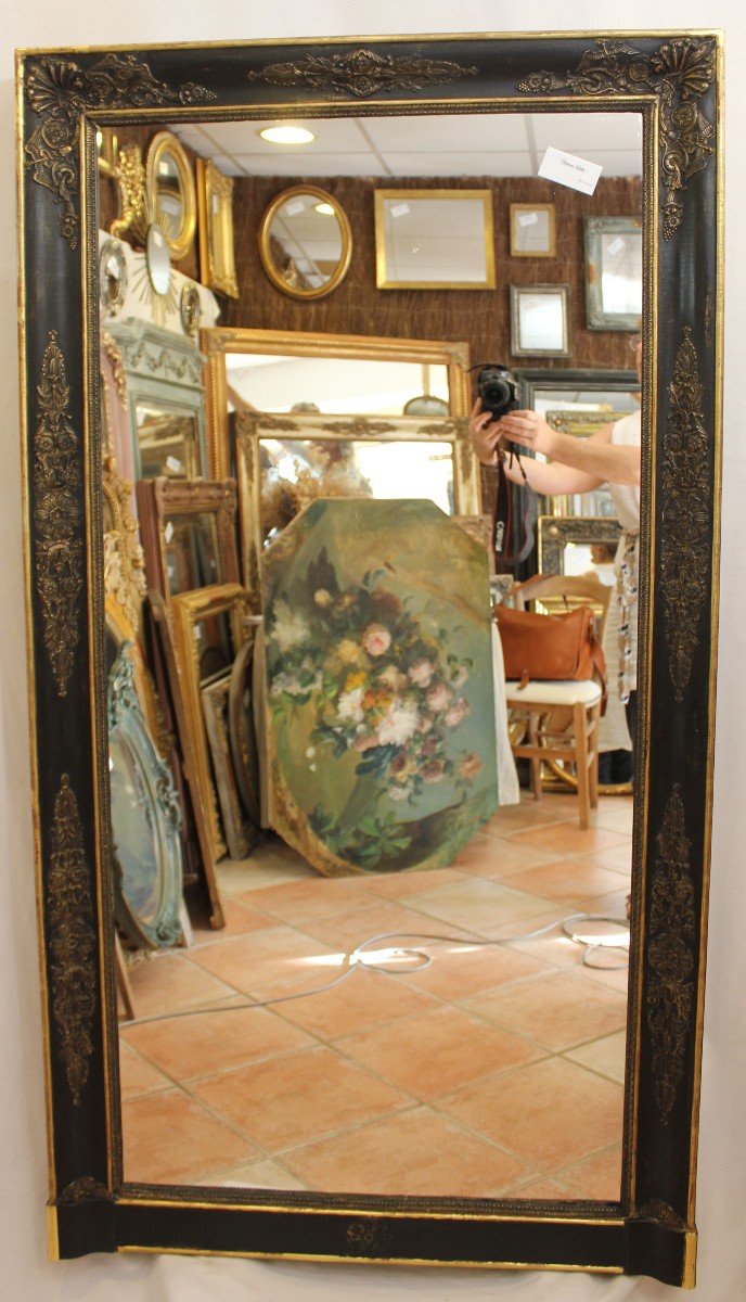 Grand Miroir Empire, Noir Et Or, Décors Aux Caducées 86 X 159 Cm