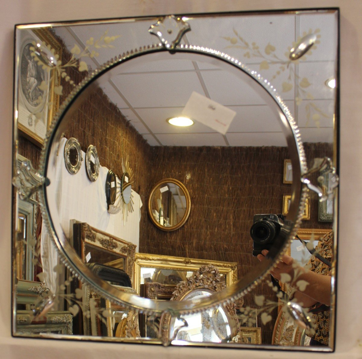Round Venetian Mirror Inscribed In A Square Of 49 X 49 Cm-photo-2