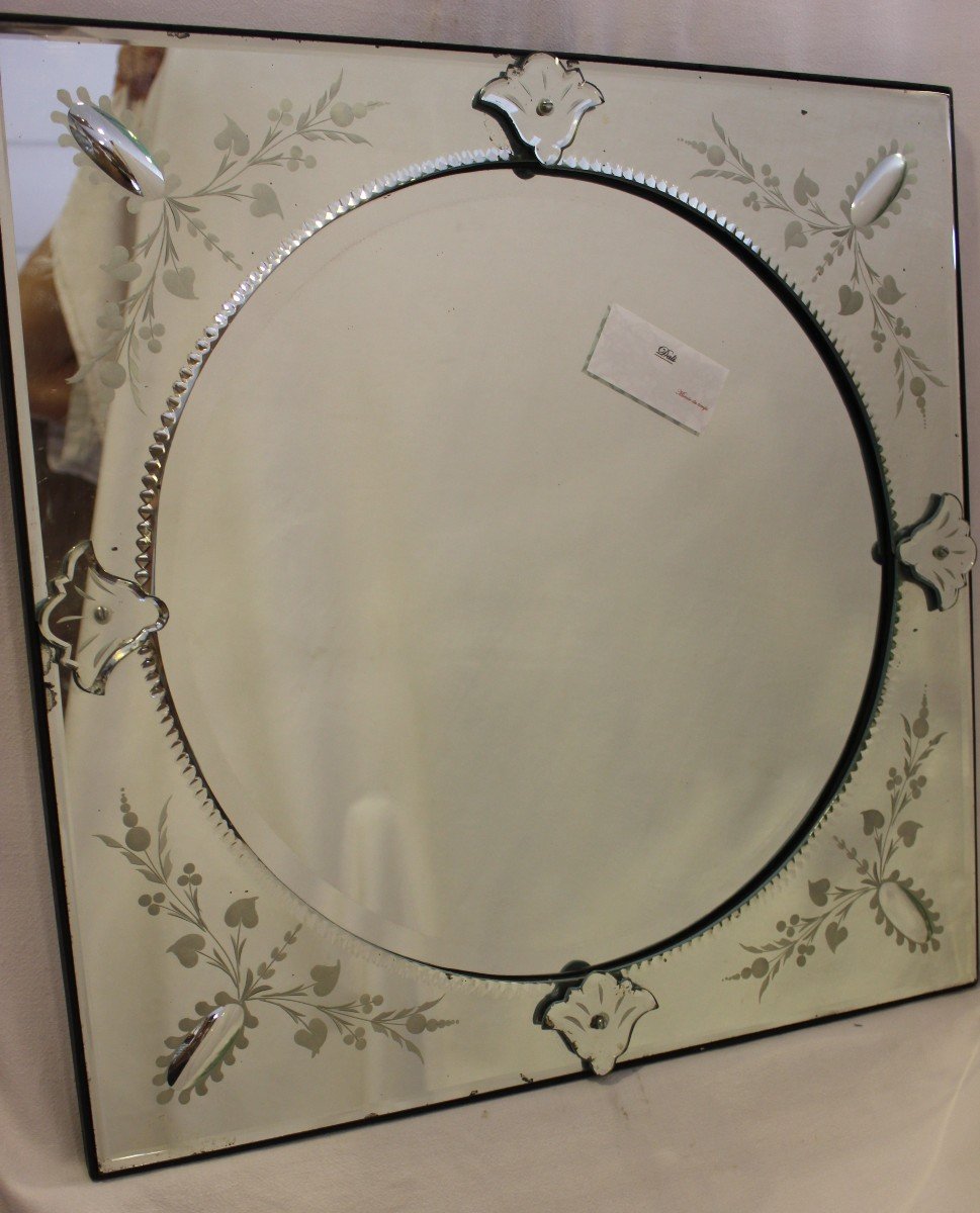 Round Venetian Mirror Inscribed In A Square Of 49 X 49 Cm-photo-1