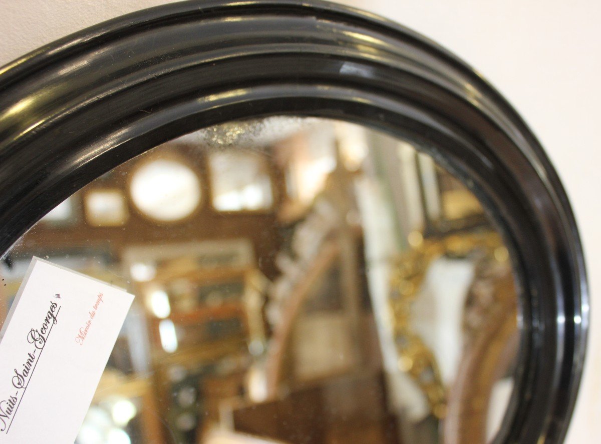Napoleon III Mirror, Oval Blackened Lacquered Wood, Mercury Glass 34 X 39 Cm-photo-4