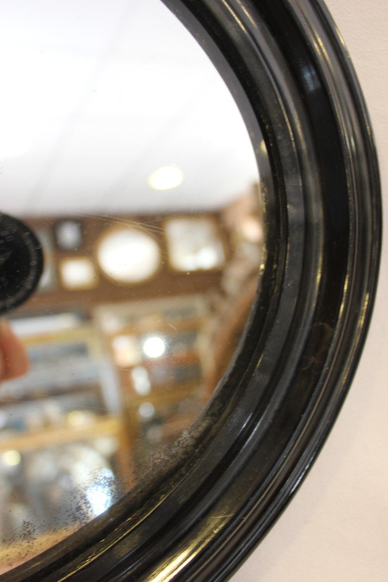 Napoleon III Mirror, Oval Blackened Lacquered Wood, Mercury Glass 34 X 39 Cm-photo-2