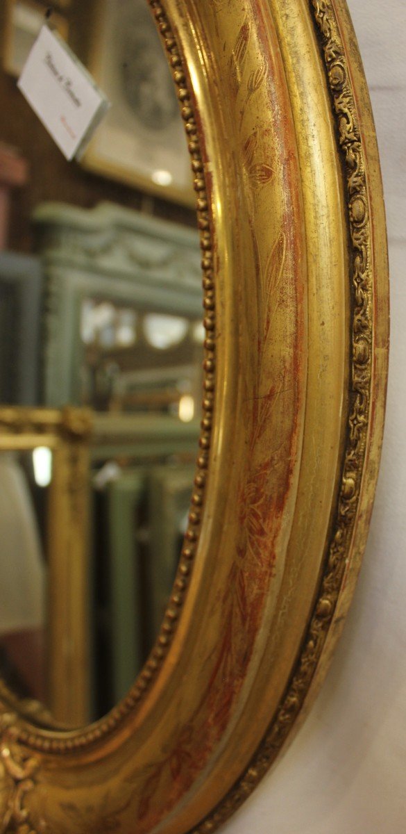 Napoleon III Oval Mirror, Louis XV Style, Shell, Gold Leaf 50 X70 Cm-photo-3