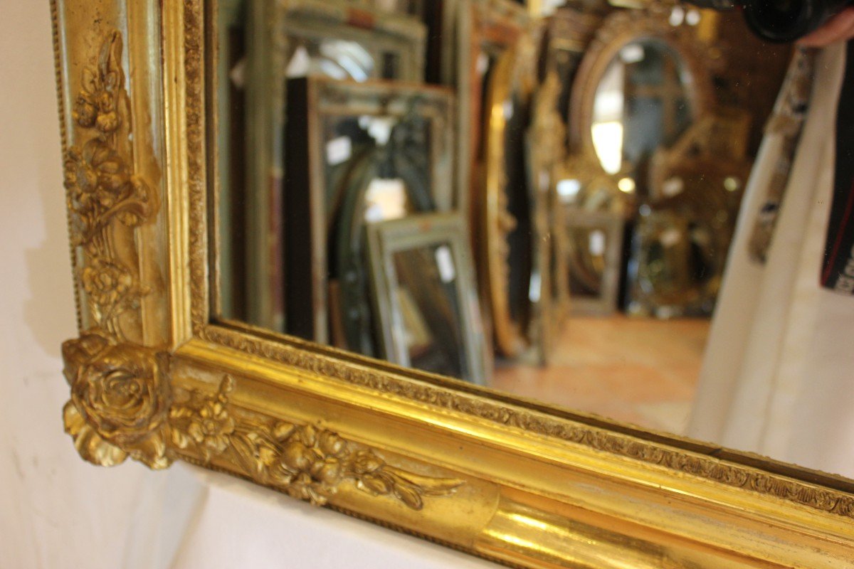 Grand Miroir Ancien Rectangle Feuille d'Or, Décor De Roses, Glace Mercure 85 X 116 Cm-photo-6