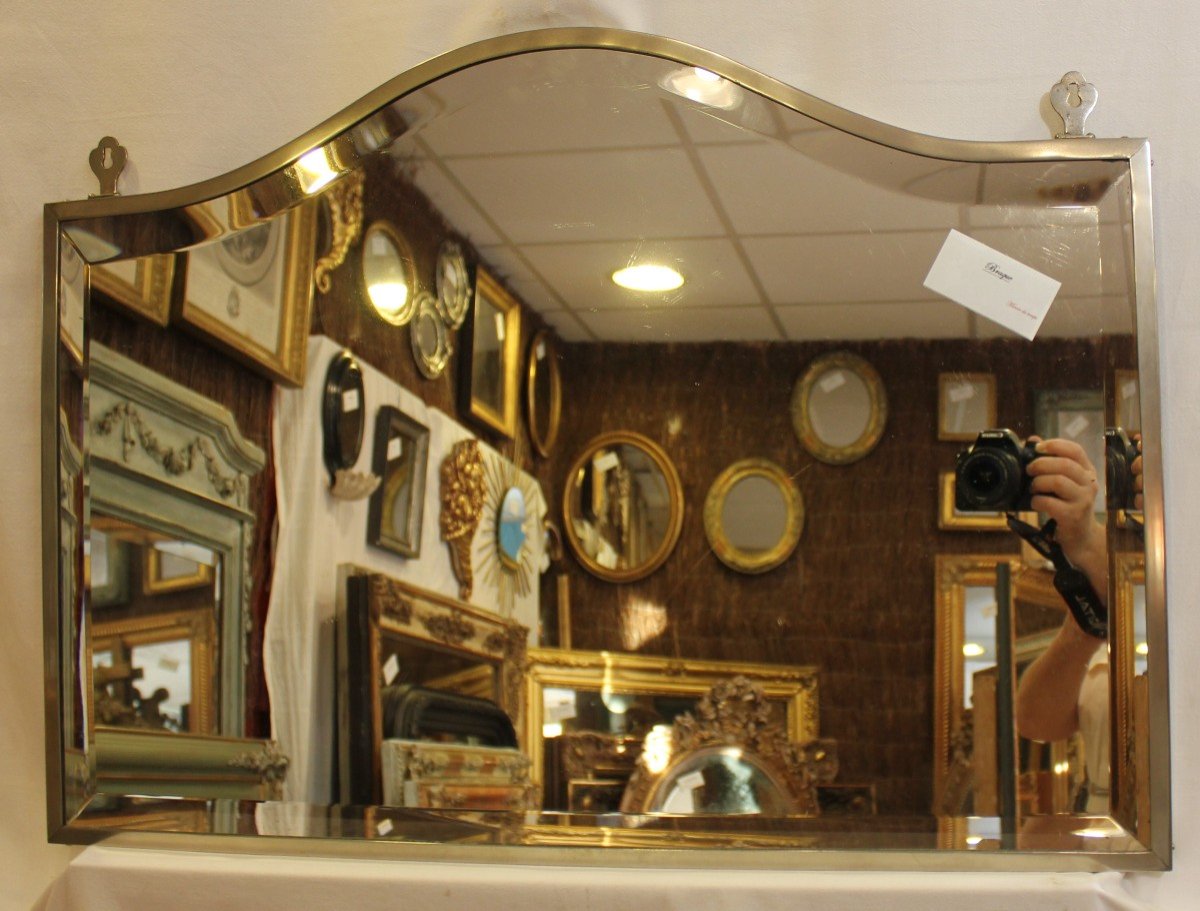 Miroir Acier Chromé Année"60", Glace Biseautée 51 X 70 Cm-photo-1