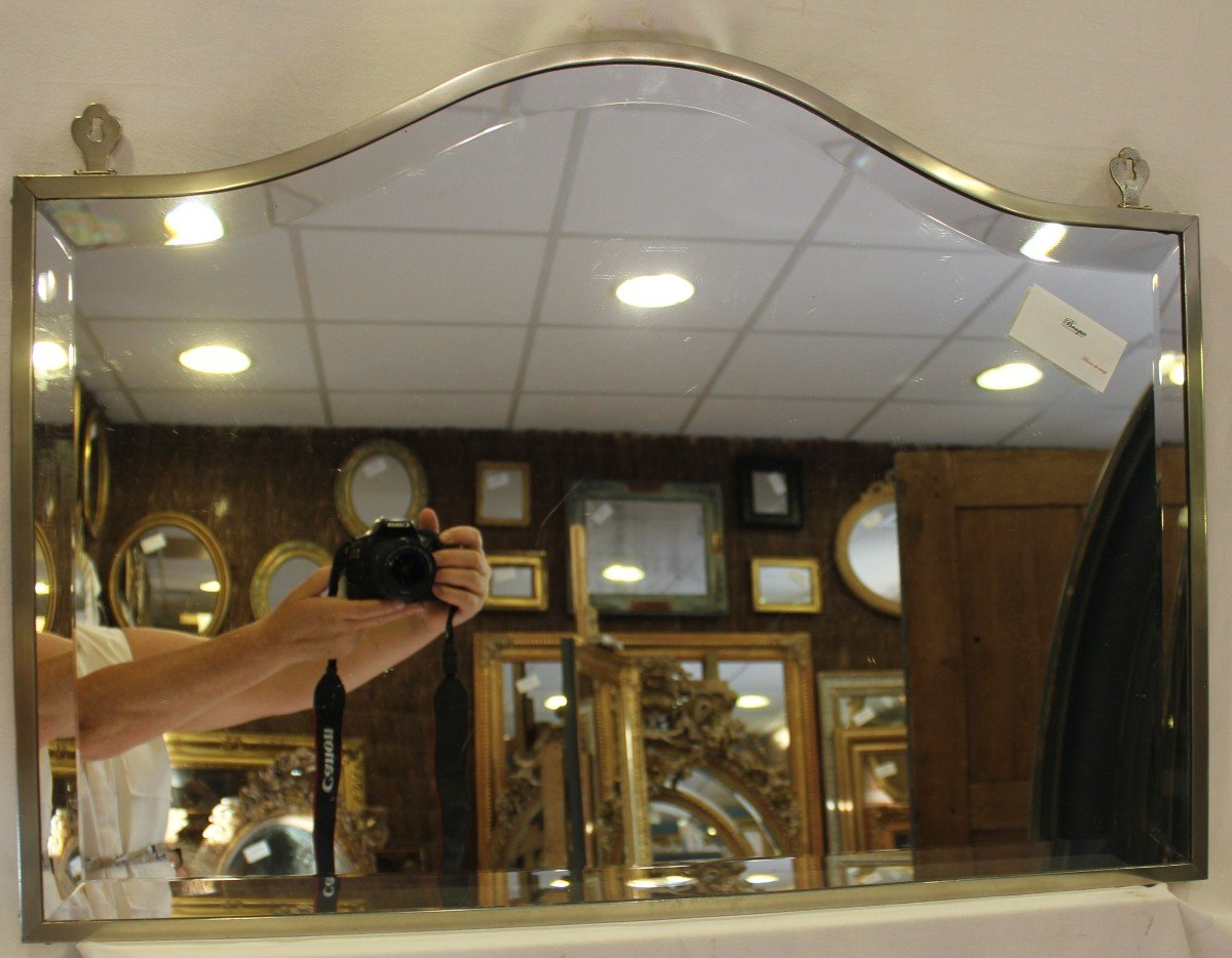 Miroir Acier Chromé Année"60", Glace Biseautée 51 X 70 Cm