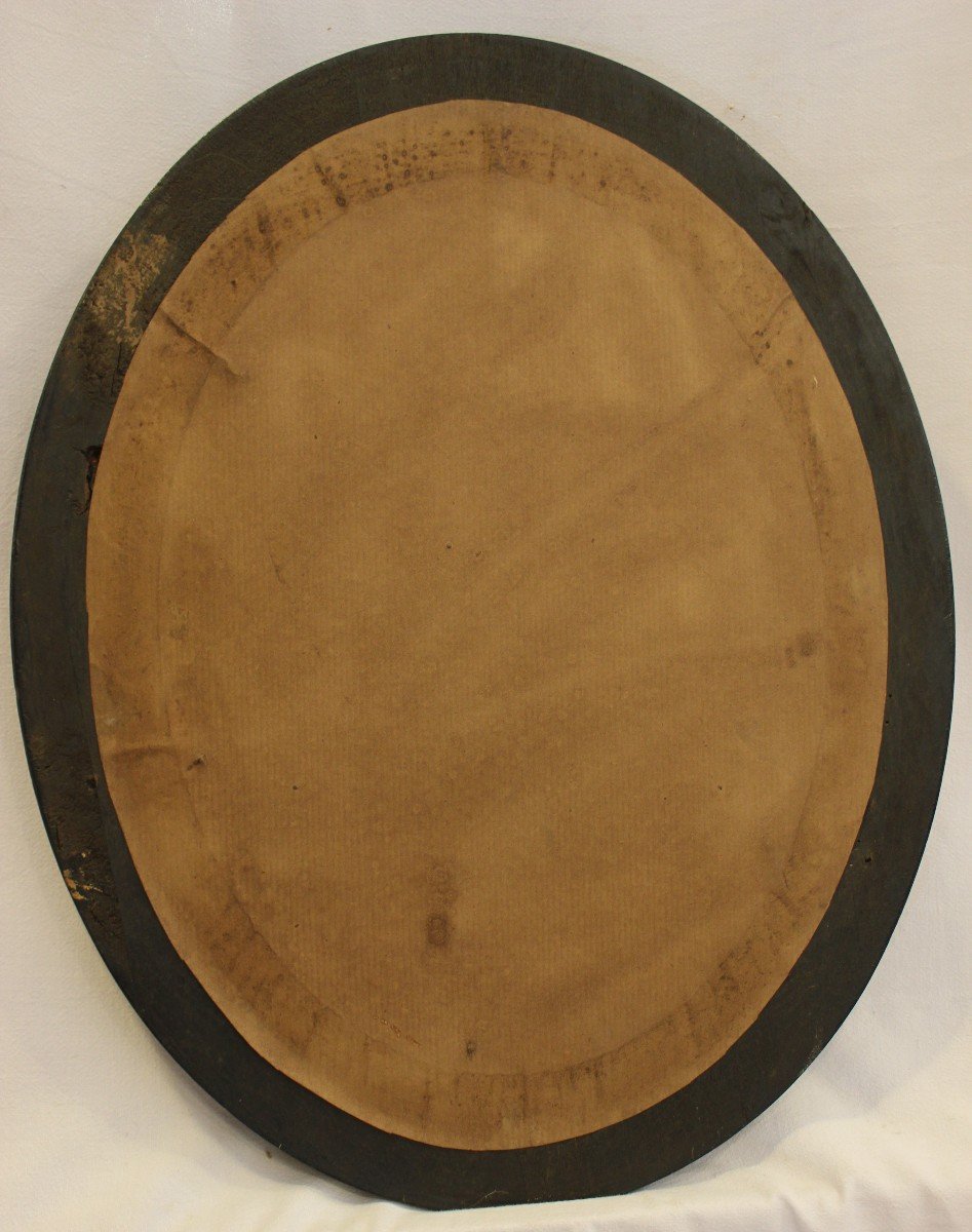 Miroir Napoléon III, Ovale Bois Noirci Laqué, Glace Mercure 34 X 43 Cm-photo-5