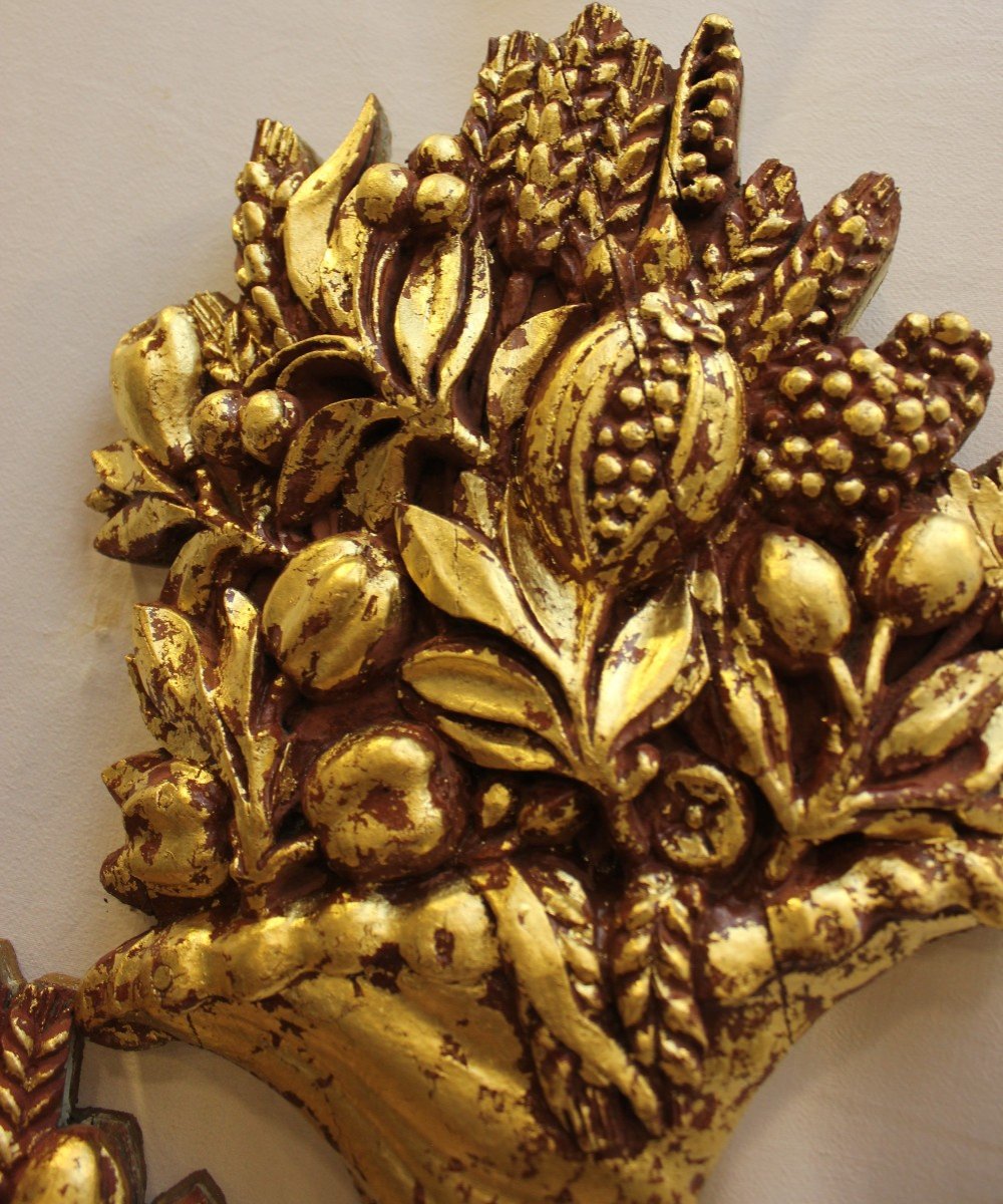 Pair Of Carved And Gilded Wood Cornucopias 42 X 25 Cm-photo-2