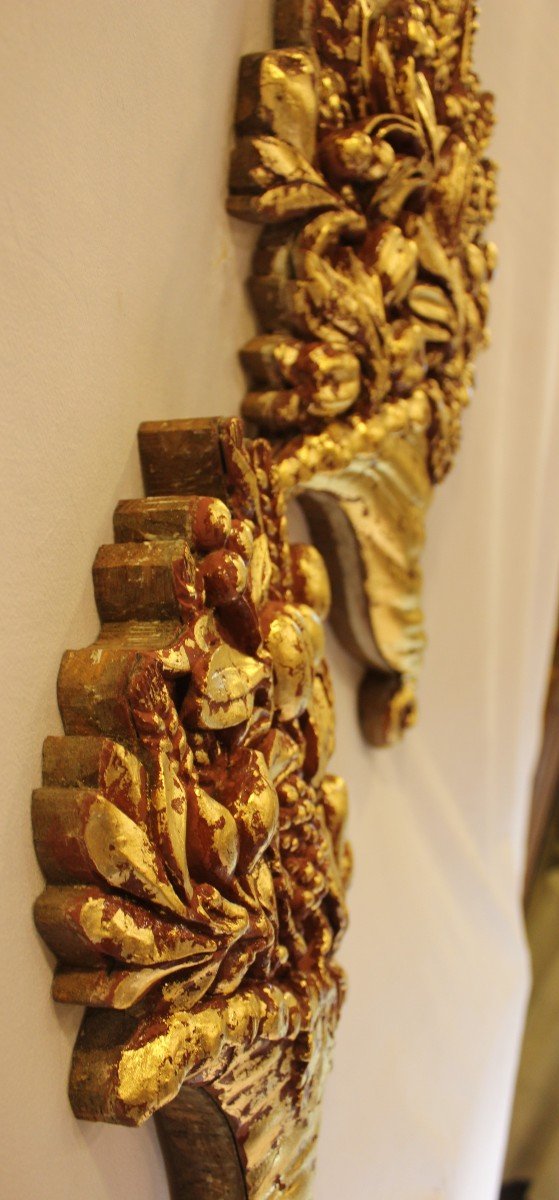 Pair Of Carved And Gilded Wood Cornucopias 42 X 25 Cm-photo-5