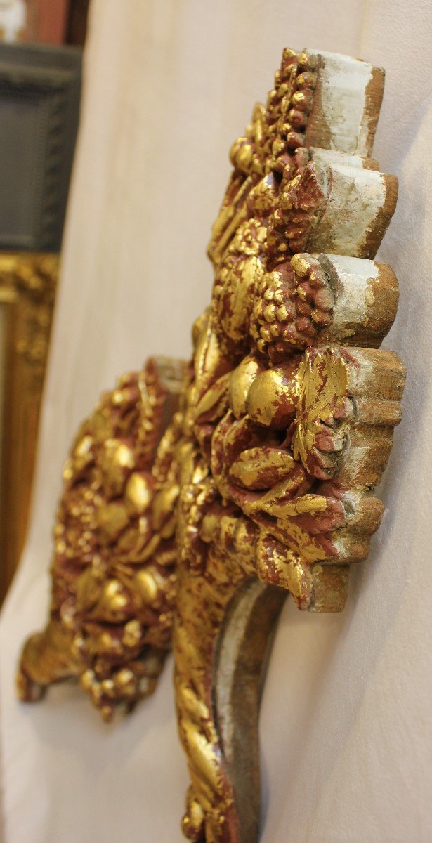 Pair Of Carved And Gilded Wood Cornucopias 42 X 25 Cm-photo-6