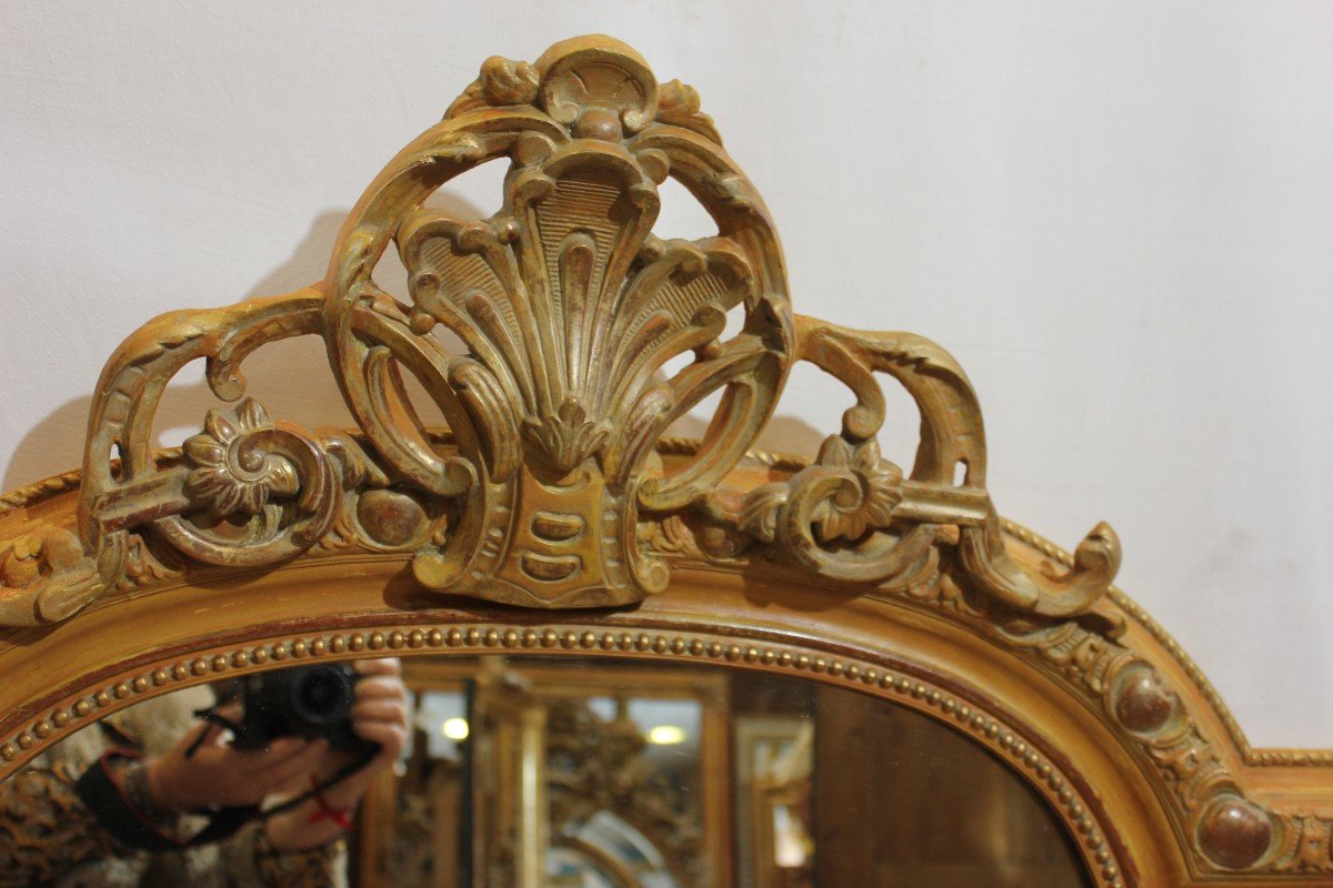 Grand Miroir Ancien De Cheminée,  Patine Et Coquille 96 X 148 Cm-photo-2