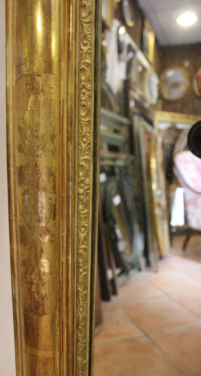 Grand Miroir De Cheminée, Décors De Fleurs, Feuille d'Or, Glace Mercure 84 X139 Cm-photo-3