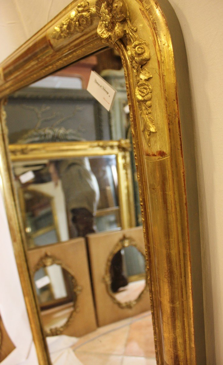 Grand Miroir De Cheminée, Décors De Fleurs, Feuille d'Or, Glace Mercure 84 X139 Cm-photo-6